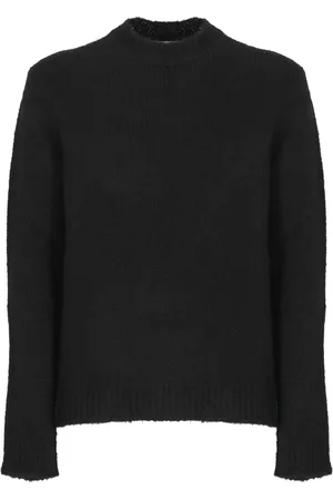 Jil Sander Swetry, Mężczyzna, Czarny, L, Wełna, Czarny sweter z okrągłym dekoltem z alpaki