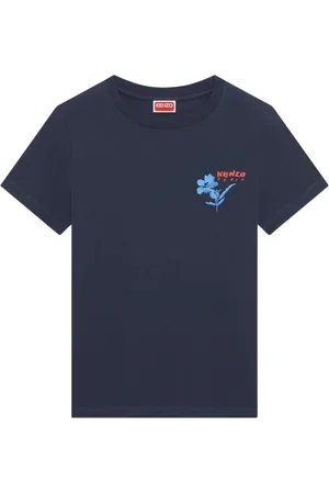 Kenzo Koszulki, Kobieta, Niebieski, M, Bawełna, T-shirt z rysowanymi kwiatami