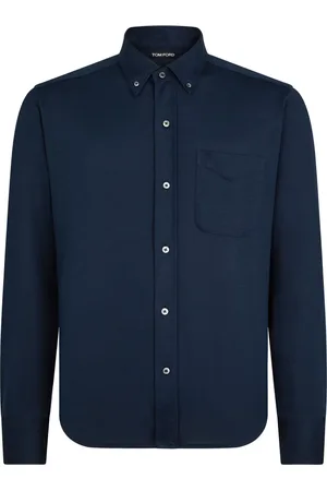 Tom Ford Koszule, Mężczyzna, Niebieski, 4XL, Bawełna, Granatowa koszula z jedwabiu i bawełny