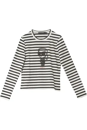 Karl Lagerfeld Koszulki, Kobieta, Czarny, M, Bawełna, Ikon Print Stripe Lslv Top