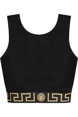VERSACE Koszulki, Kobieta, Czarny, S, Czarny Sportowy Biustonosz z Motywem Greckiego Klucza