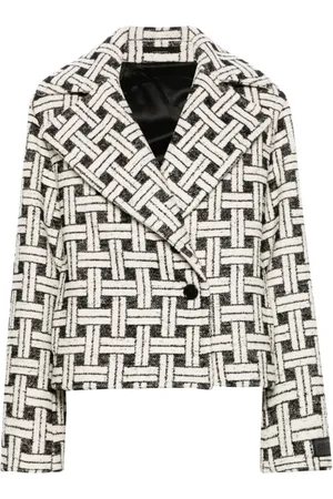 Kenzo Kurtki, Kobieta, Biały, M, Bawełna, Dwurzędowy płaszcz w kratę