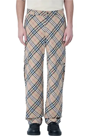 Burberry Spodnie, Mężczyzna, Beżowy, M, Spodnie lniano-wełniane w kratę
