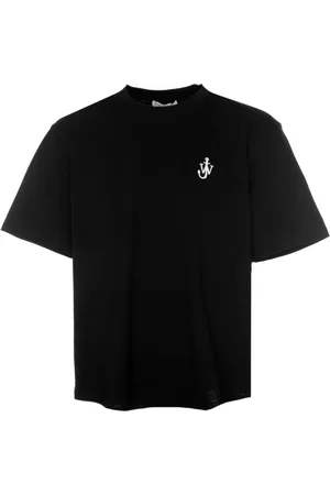 J.W.Anderson Koszulki, Mężczyzna, Czarny, 2XL, Bawełna, Koszulka z krótkim rękawem i haftowanym logo kotwicy Anchor