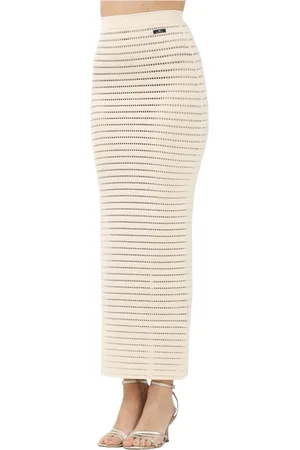 Elisabetta Franchi Spódnice, Kobieta, Beżowy, S, Poliester, Beżowa Długa Spódnica Z Elegancka Kobieta