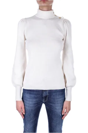 Ralph Lauren Swetry, Kobieta, Biały, L, Nylon, Białe Swetry z Bocznymi Guzikami