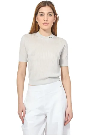 Armani Exchange Koszulki, Kobieta, Biały, S, Biała koszulka z logo