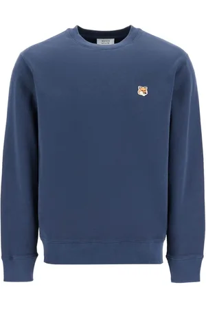 Maison Kitsuné Bluzy, Mężczyzna, Niebieski, M, Bawełna, Bluza Crewneck z Naszywką Lisiej Głowy Fox Head