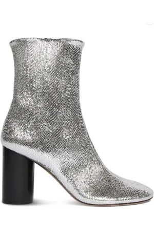 Isabel Marant Buty, Kobieta, Szary, 36 EU, Skóra, Srebrne metaliczne botki na wysokim obcasie ze skóry