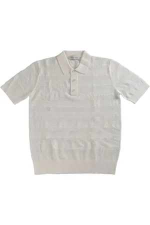 DRIES VAN NOTEN Koszulki, Mężczyzna, Biały, L, Polo w Paski Biały Krótki Rękaw