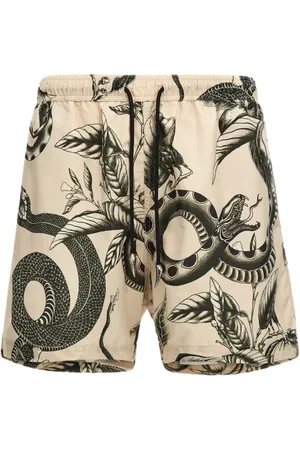Roberto Cavalli Stroje kąpielowe, Mężczyzna, Beżowy, 3XL, Kąpielówki z nadrukiem węża kość męskie