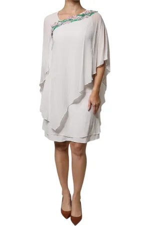 BLUMARINE Sukienki, Kobieta, Biały, M, Szyfon, Biała Sukienka z Haftem Kwiatowym z Chiffonu