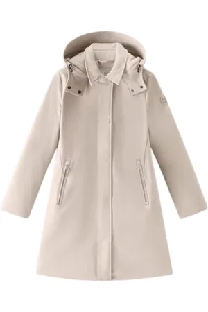 Woolrich Płaszcze, Kobieta, Biały, L, Techniczny trencz z odpinanym kapturem