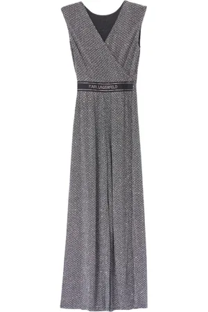 Karl Lagerfeld Kombinezony, Kobieta, Szary, L, Jersey Rhinestone Jumpsuit