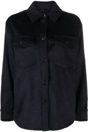 Woolrich Bluzki, Kobieta, Niebieski, L, Niebieska kurtka z efektem szczotkowania