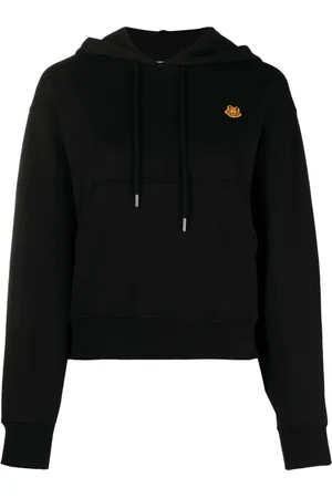 Kenzo Bluzy, Kobieta, Czarny, M, Bawełna, Boxy Hoodie z Logo Tiger Crest