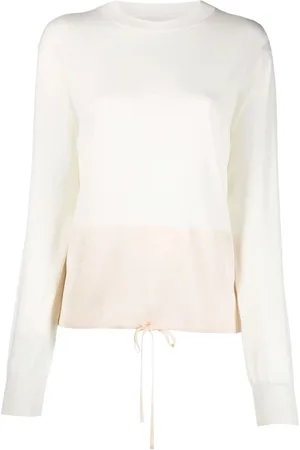 Jil Sander Swetry, Kobieta, Beżowy, XS, Wełna, Sweter dzianinowy z okrągłym dekoltem