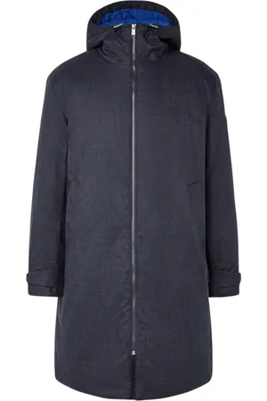 HUGO BOSS Płaszcze, Mężczyzna, Niebieski, L, Niebieskie Długie Męskie Płaszcze Fullzip Kaptur