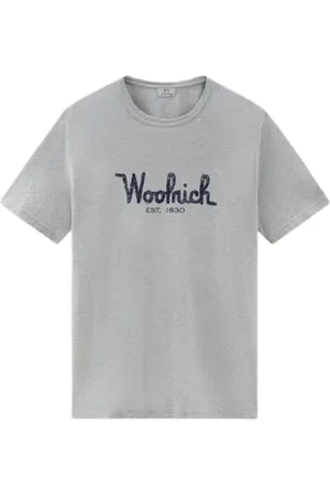 Woolrich Koszulki, Mężczyzna, Szary, L, Bawełna, Koszulka z haftowanym logo
