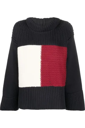 Tommy Hilfiger Swetry, Kobieta, Niebieski, M, Bawełna, Sweter TH Collection z flagą