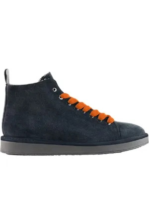 Panchic Buty, Mężczyzna, Niebieski, 41 EU, Zamsz, Niebieskie zamszowe sneakersy z pomarańczowymi sznurówkami