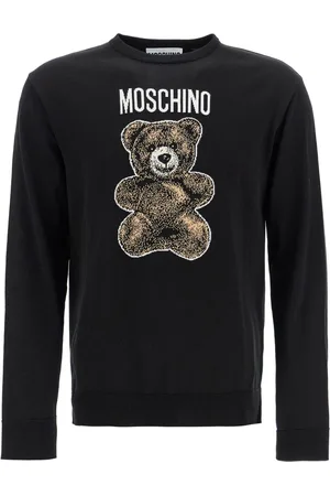 Moschino Swetry, Mężczyzna, Czarny, M, T-shirt z bawełnianym wzorem Teddy Bear Jacquard