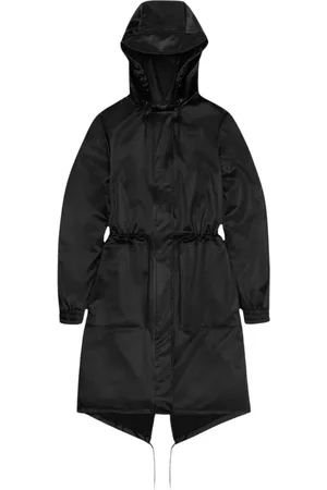 Rains Kurtki, Mężczyzna, Czarny, XS, Sportowa Czarna Parka z Fishtail Hem