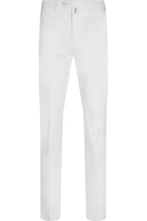 Kiton Spodnie, Mężczyzna, Biały, W32, Bawełna, Białe, zwężane spodnie z elastycznej bawełny