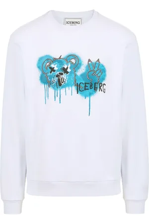 Iceberg Bluzy, Mężczyzna, Biały, L, Bawełna, Bluza Crewneck z nadrukiem misia
