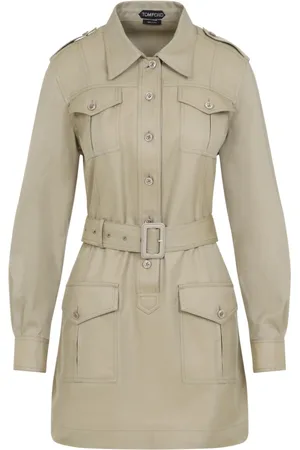 Tom Ford Sukienki, Kobieta, Beżowy, S, Bawełna, Sukienka Safari Mini z Paskiem