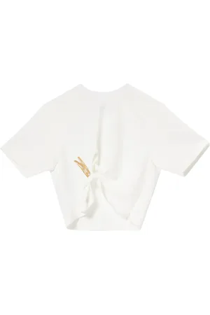 Moschino Koszulki, Kobieta, Biały, XS, Poliester, Biała Koszulka Cropped z Marszczonym Dolem