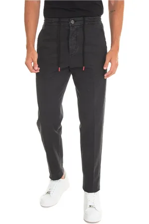 Kiton Spodnie, Mężczyzna, Czarny, W34, Bawełna, Spodnie Jogger z Ozdobnymi Guzikami