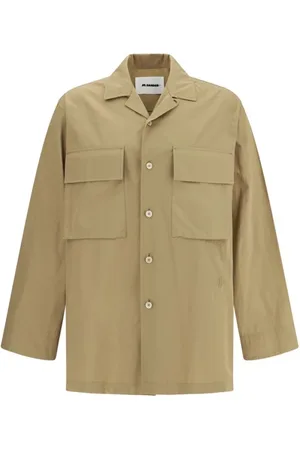 Jil Sander Koszule, Mężczyzna, Beżowy, M, Haftowany Logo Kubanski Kołnierzyk Bawełniana Koszula