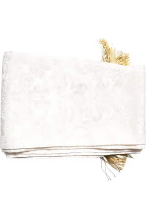 Dolce & Gabbana Akcesoria, Mężczyzna, Biały, ONE SIZE, Kwiatowy Szalik z Frędzlami
