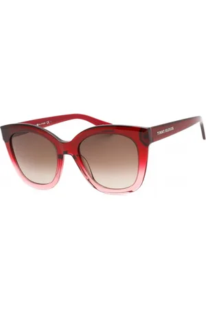 Tommy Hilfiger Akcesoria, Kobieta, Czerwony, ONE SIZE, Len, Gradientowe Soczewki Okulary Acetatowe