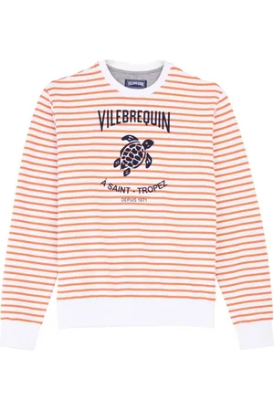 Vilebrequin Bluzy, Mężczyzna, Pomarańczowy, L, Paskowany bawełniany sweter dla mężczyzn