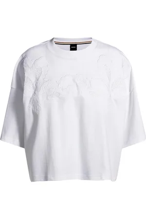 HUGO BOSS Koszulki, Kobieta, Biały, M, Haftowany T-shirt z bawełny Enesse Biały