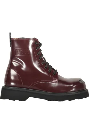 Kenzo Buty, Kobieta, Czerwony, 38 EU, Skóra, Skórzane botki na sznurowadła z okrągłym noskiem