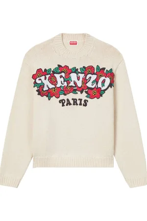 Kenzo Swetry, Kobieta, Biały, L, Bawełna, Biały sweter z kwiatami Boke