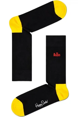 Happy Socks Bielizna, Kobieta, Czarny, S, Nylon, Żółte Beatles Crew Socks