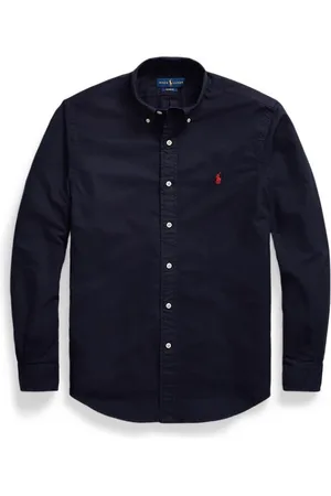 Ralph Lauren Koszule, Mężczyzna, Niebieski, M, Bawełna, Niebieska Koszula z Długim Rękawem Custom Fit