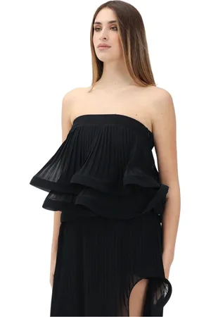 SIMONA CORSELLINI Koszulki, Kobieta, Czarny, S, Poliester, Elegancki Czarny Top Falbany Design