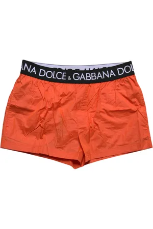 Dolce & Gabbana Stroje kąpielowe, Mężczyzna, Pomarańczowy, M, Nylon, Kąpielówki z nadrukiem logo i kieszeniami na zamek