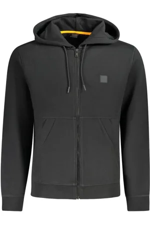 HUGO BOSS Bluzy, Mężczyzna, Czarny, M, Czarna bluza z kapturem i haftem