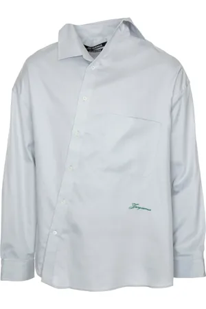 Jacquemus Koszule, Mężczyzna, Niebieski, L, Bawełna, Asymetryczna koszula oversize z detalami guzików