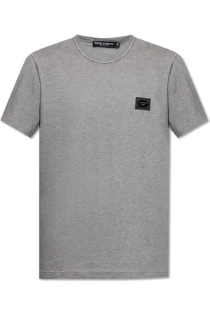 Dolce & Gabbana Koszulki, Mężczyzna, Szary, 3XL, T-shirt z aplikacją z logo