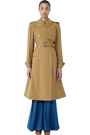 Chloé Płaszcze, Kobieta, Beżowy, S, Bawełna, Klasyczny Płaszcz Trench z Bawełny i Skórzanymi Wstawkami
