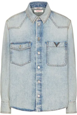 VALENTINO GARAVANI Koszule, Mężczyzna, Niebieski, L, Denim, Denimowa koszula z wycięciami
