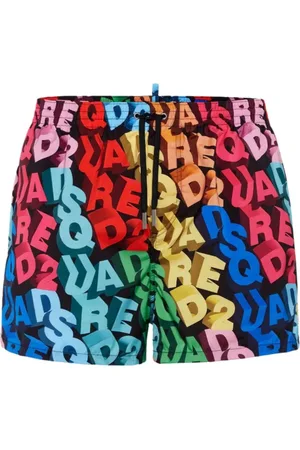Dsquared2 Stroje kąpielowe, Mężczyzna, Wielobarwność, S, Poliester, Wielokolorowe szorty plażowe z graficznym logo