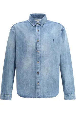 Saint Laurent Koszule, Mężczyzna, Niebieski, M, Denim, Koszula z haftowanym logo